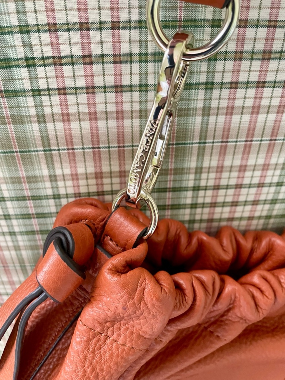 Vince Camuto Cognac/Burnt Orange Gathered Leather Shoulder Handbag - Picture 7 of 11